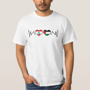 Heartbeat Lebanon Palestine Unity Flags. T-Shirt