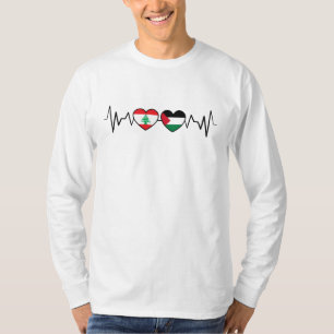 Heartbeat Lebanon Palestine Unity Flags. T-Shirt