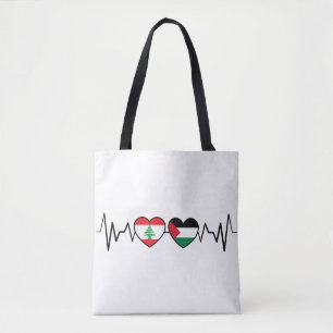 Heartbeat Lebanon Palestine Unity Flags. Tote Bag