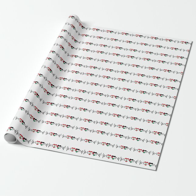 Heartbeat Lebanon Palestine Unity Flags. Wrapping Paper (Unrolled)