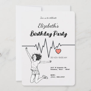 Heartbeat Lines with Heart Design Invitation
