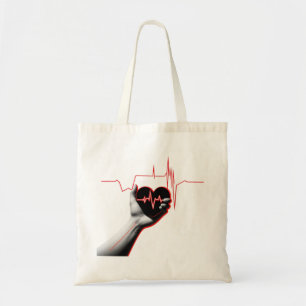 Heartbeat Love Design – Hand Holding Heart Tote Bag
