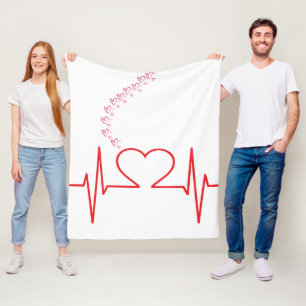 Heartbeat Love—Minimalist Heart and ECG Line Blank Fleece Blanket