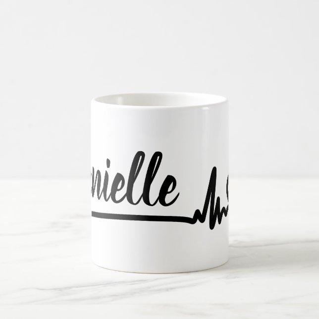 Heartbeat Love Personalized Custom Name Heart Cool Coffee Mug (Center)