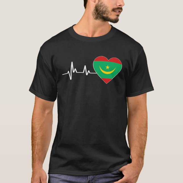Heartbeat Mauritanian Flag For Mauritanians T-Shirt (Front)