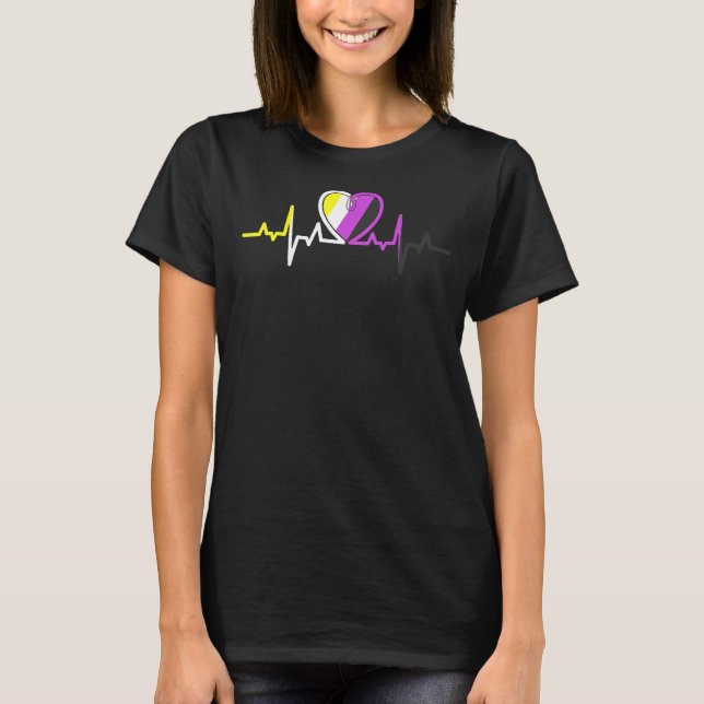 Heartbeat Nonbinary Lgbt Non Binary Flag Heart Non T-Shirt (Front)