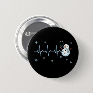 Heartbeat Nurse Snowman Christmas  6 Cm Round Badge