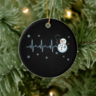 Heartbeat Nurse Snowman Christmas  Ceramic Tree Decoration