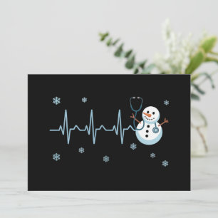 Heartbeat Nurse Snowman Christmas Holiday Card