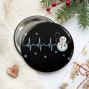 Heartbeat Nurse Snowman Christmas Medical Quote 6 Cm Round Badge