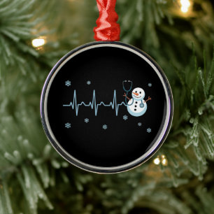 Heartbeat Nurse Snowman Christmas Metal Tree Decoration