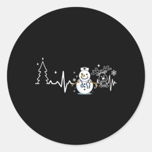 Heartbeat Nurse Snowman Nurse Christmas Classic Round Sticker