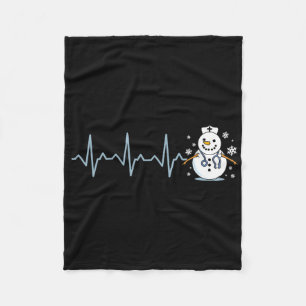 Heartbeat Nurse Snowman Nurse Christmas  Fleece Blanket