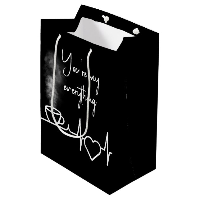 Heartbeat Pattern With Steaming Cup of Coffee Medium Gift Bag (Front Angled)