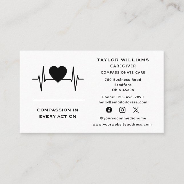 Heartbeat Pulse Heart EKG ECG Healthcare Caregiver Business Card (Front)