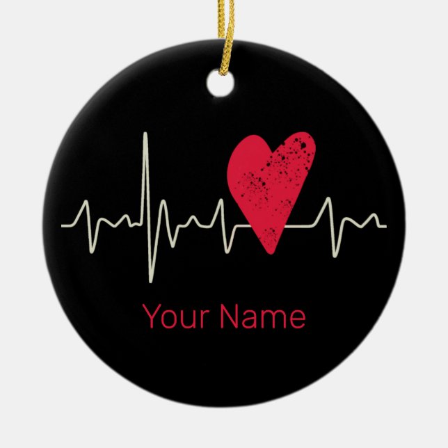 Heartbeat Pulse Heart Valentine's Day Or Mother's  Ceramic Tree Decoration (Front)