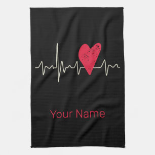 Heartbeat Pulse Heart Valentine's Day Or Mother's  Tea Towel