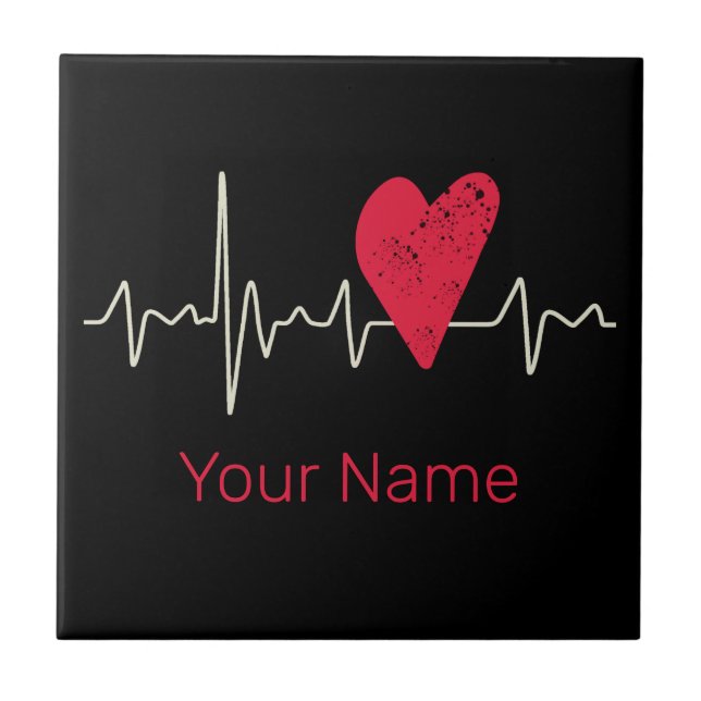 Heartbeat Pulse Heart Valentine's Day Or Mother's  Tile (Front)