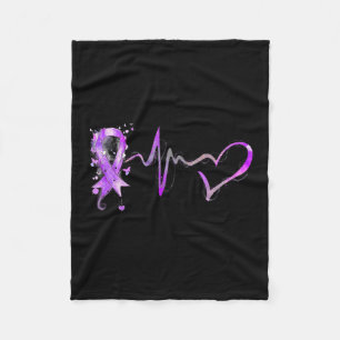 Heartbeat Purple Ribbon Pancreatic Cancer Awarenes Fleece Blanket