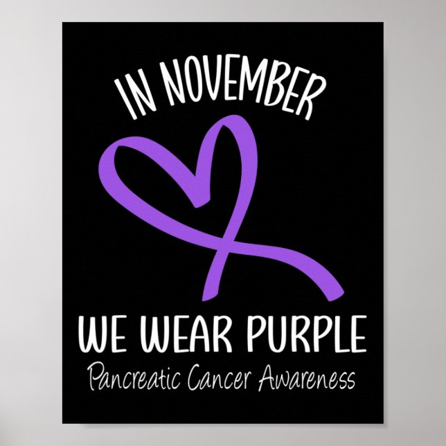 Heartbeat Purple Ribbon Pancreatic Cancer Awarenes Poster (Front)