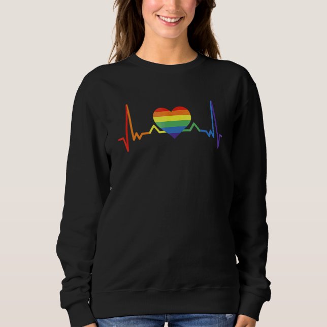 Heartbeat Rainbow Pride Lesbian Love Gay Lgbt Mont Sweatshirt (Front)