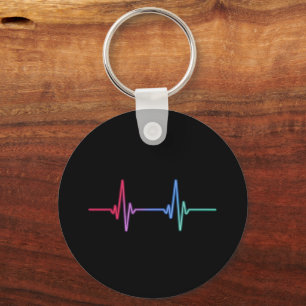 Heartbeat Rainbow Pride LGBTQ Ally  Key Ring