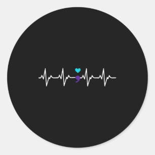Heartbeat Semicolon Gift Suicide Prevention Awaren Classic Round Sticker