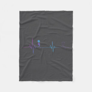 Heartbeat Semicolon Suicide Prevention Awareness Fleece Blanket