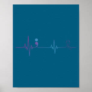 Heartbeat Semicolon Suicide Prevention Awareness  Poster