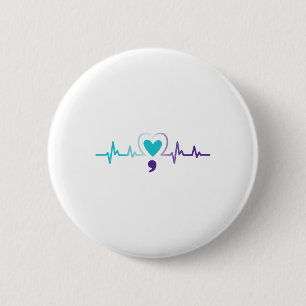 Heartbeat Semicolon Suicide Prevention Mental Awar 6 Cm Round Badge