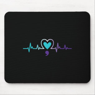 Heartbeat Semicolon Suicide Prevention Mental Awar Mouse Pad