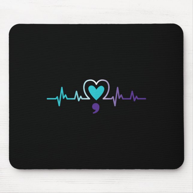 Heartbeat Semicolon Suicide Prevention Mental Awar Mouse Pad (Front)