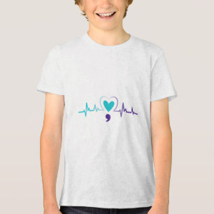 Heartbeat Semicolon Suicide Prevention Mental Awar Tri-Blend Shirt