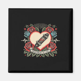 Heartbeat Skateboard Heart Line Pulse Skater Skate Magnet