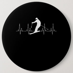 Heartbeat Skiing Gift For Skiers 6 Cm Round Badge