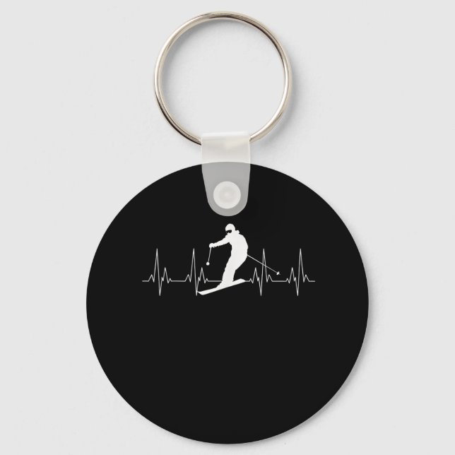 Heartbeat Skiing Gift For Skiers Key Ring (Front)