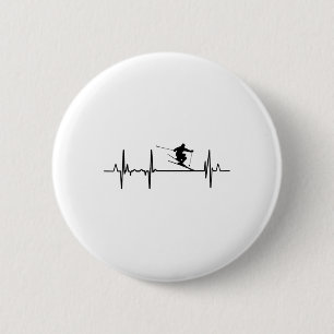 Heartbeat Skiing Ski Instructor Pulse Line  6 Cm Round Badge