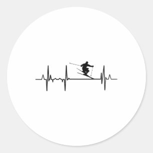 Heartbeat Skiing Ski Instructor Pulse Line  Classic Round Sticker