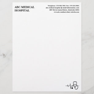 Heartbeat Stethoscope Hospital Clinic Doctor Custom Letterhead