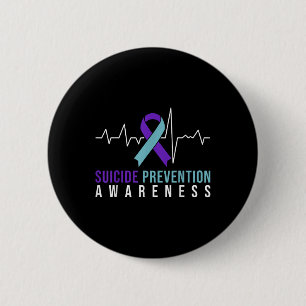 Heartbeat Suicide Prevention Awareness Pink And Te 6 Cm Round Badge