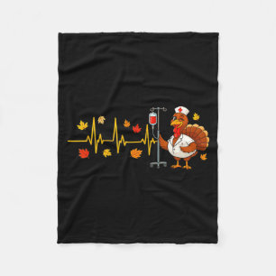 Heartbeat Turkey Funny Nurse Thanksgiving Fall Des Fleece Blanket