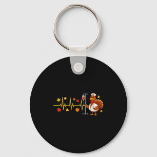 Heartbeat Turkey Funny Nurse Thanksgiving Fall Des Key Ring