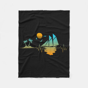 Heartbeat With Sailboat Palm Tropical Trees Beach Fleece Blanket