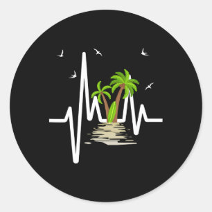 Heartbeat With Tropical Palm Trees Beach Island Su Classic Round Sticker