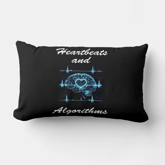 “Heartbeats and Algorithms” futuristic love Lumbar Cushion (Front)