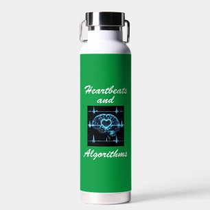 “Heartbeats and Algorithms” futuristic love Water Bottle