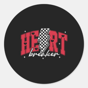 Heartbreaker Chequered Retro Valentines Day Heart  Classic Round Sticker