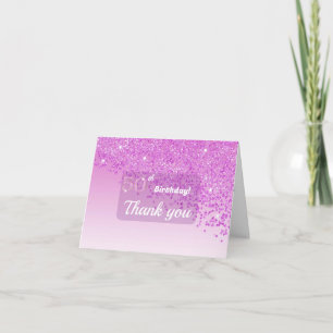 Heartfelt 50th Birthday Pink Glitter Thank You Card