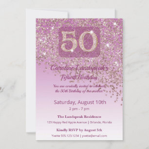 Heartfelt 50th Birthday Rose Gold Glitter  Invitation