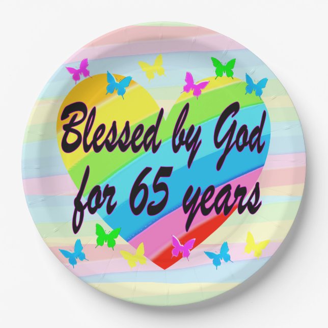 HEARTFELT 65TH BIRTHDAY PARTY PAPER PLATES (Front)